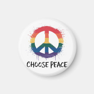 Regenbogen-Friedenszeichen mit "Wähle Frieden" Tex Magnet