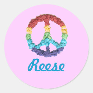 Regenbogen-Friedenszeichen-Name Runder Aufkleber