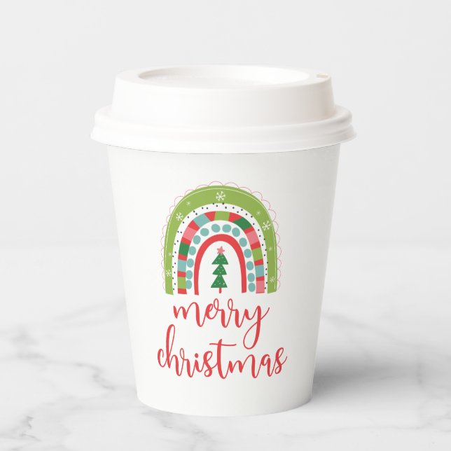 Regenbogen Frohe Weihnachten Pappbecher (Vorderseite)