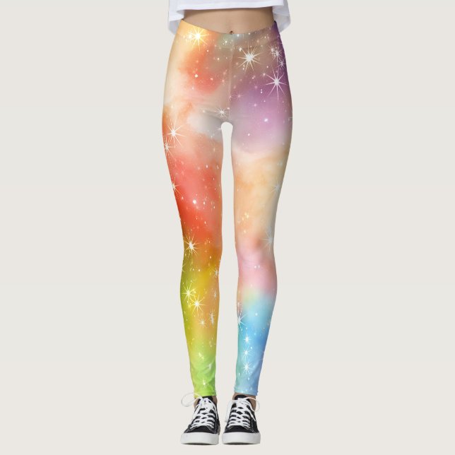 Regenbogen-Funkel-Galaxie Leggings (Vorderseite)