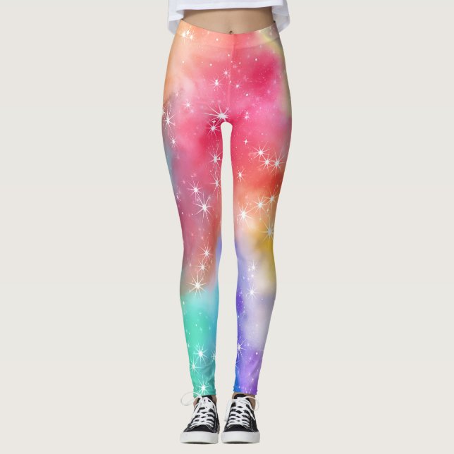 Regenbogen-Funkel-Galaxie Leggings (Vorderseite)