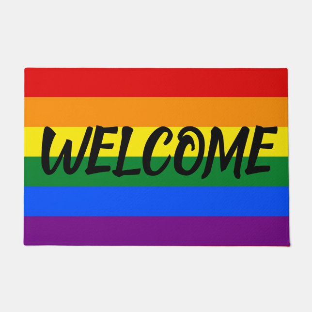 Regenbogen-Gay Pride-Flaggen-Willkommens-Tür-Matte Fußmatte (Vorderseite)