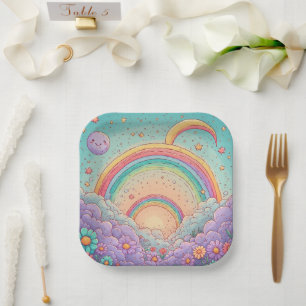 Regenbogen Geburtstag oder Babyparty Pappteller