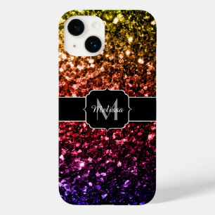 Regenbogen Gelb Rot Lila Faux Glitzer Monogramm Case-Mate iPhone Hülle