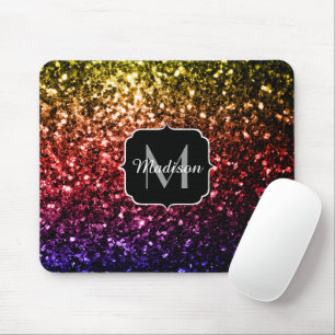 Regenbogen Gelb Rot Lila Glanz Monogramm Mousepad