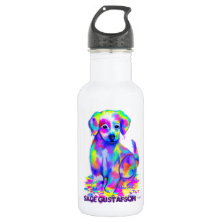 Regenbogen gemalter Welpe Trinkflasche