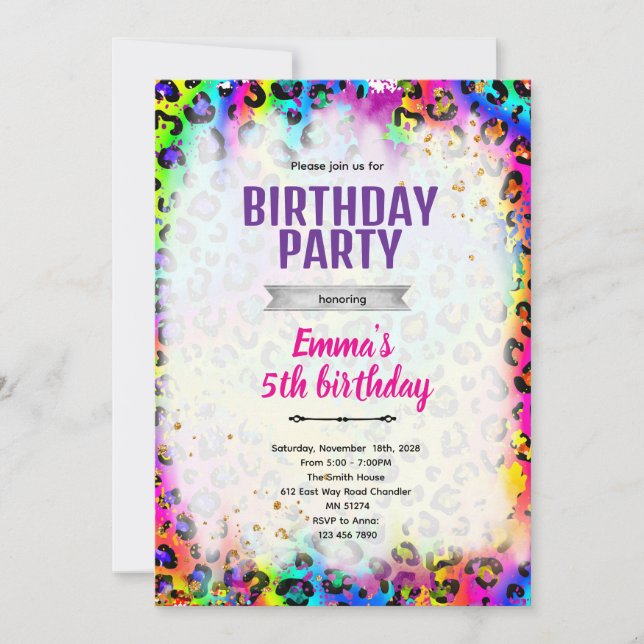 Regenbogen Gepard Leopard Print Einladung (Vorderseite)