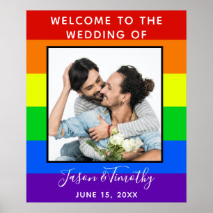 Regenbogen-Gestreiftes Foto LGBTQ Willkommen auf u Poster