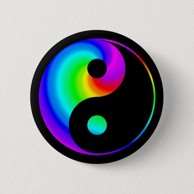 Regenbogen gewundener Yin Yang Symbol-Knopf Button (Vorderseite)