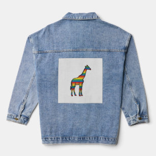 Regenbogen-Giraffe Vintage-Stichvektor-Design_1 Jeansjacke