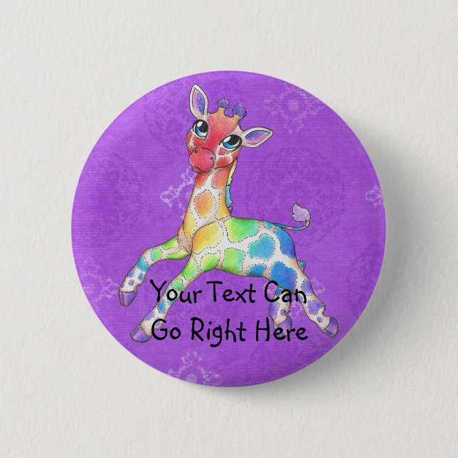 Regenbogen-Giraffen-Knopf Button (Vorderseite)