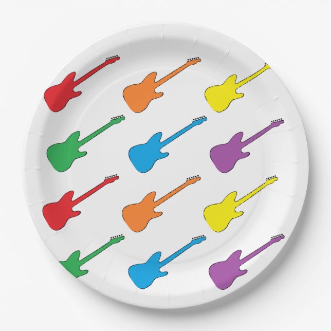 Regenbogen-Gitarren-Papier-Teller Pappteller (Vorderseite)