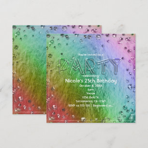 Regenbogen Glamour Faux Folie Bling Party Einladun Einladung