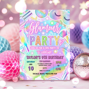 Regenbogen Glamour Spa Make-up-Party Verwöhn-Gebur Einladung