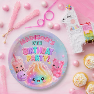 Regenbogen-Glitter-Dampfkissen-Squishies Geburtsta Pappteller