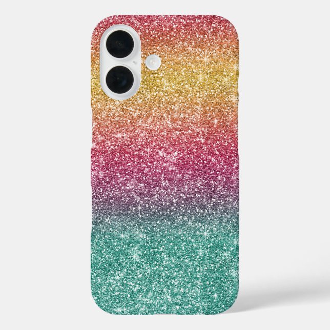 Regenbogen Glitter  iPhone 16 Hülle (Rückseite)