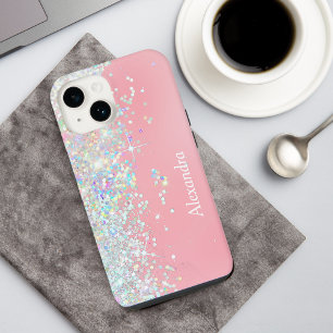 Regenbogen Glitter Konfetti Stern Rosa iPhone 14 Hülle