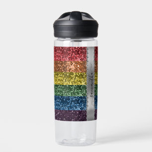 Regenbogen-Glitter-Look personalisierter Name Trinkflasche