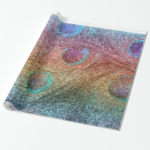 Regenbogen-Glitter-Pfaufedern Geschenkpapier