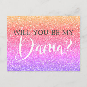 Regenbogen Glitter Quinceanera Dama Vorschlag Einladungspostkarte
