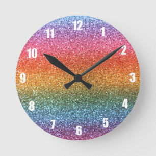 Regenbogen-Glitter Runde Wanduhr