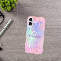 Regenbogen-Glitter-Tropfen pinkes Monogramm
