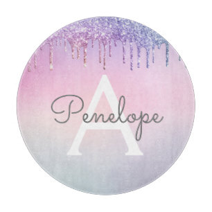 Regenbogen-Glitzer-Drillingslampe mit Monogramm Schneidebrett