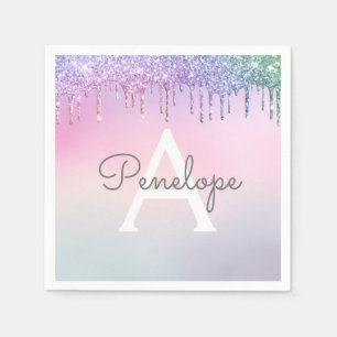 Regenbogen-Glitzer-Drillingslampe mit Monogramm Serviette