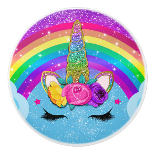 Regenbogen Glitzer Einhorn Horn Gesicht Keramikknauf