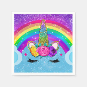 Regenbogen Glitzer Einhorn Horn Gesicht Party Serviette