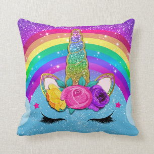 Regenbogen Glitzer Einhornhorn Gesicht Kissen