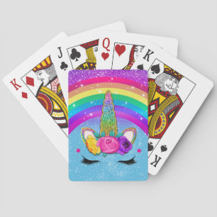 Regenbogen Glitzer Einhornhorn Gesicht Spielkarten