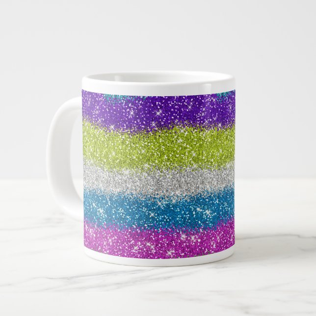 Regenbogen-Glitzer Jumbo-Tasse (Vorderseite Links)