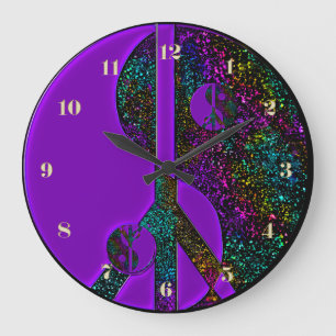Regenbogen-Glitzer Yin Yang Friedenszeichen-Uhr Große Wanduhr