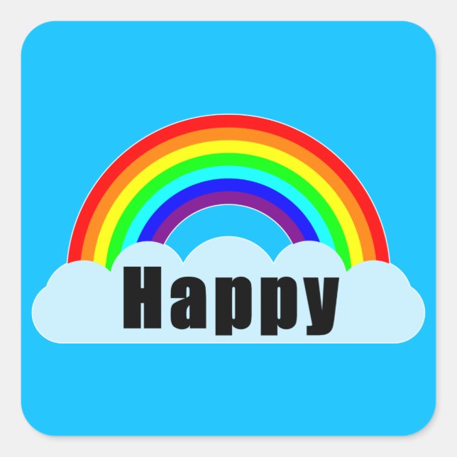 REGENBOGEN - Glücklich Quadratischer Aufkleber (Vorderseite)
