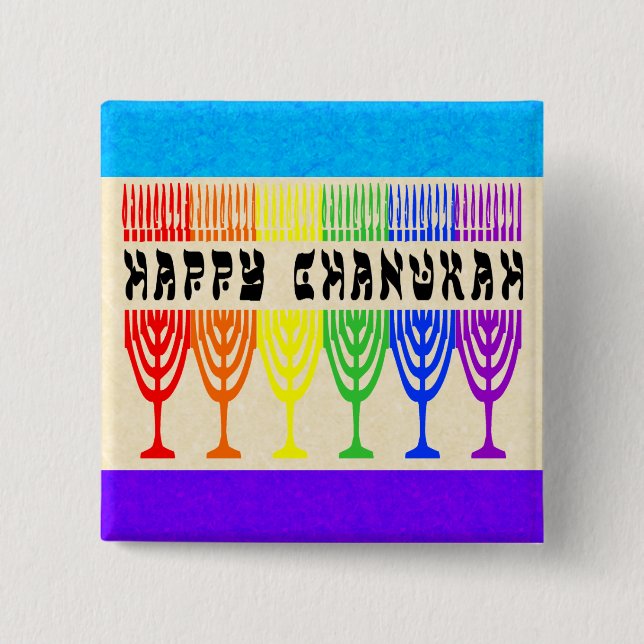 Regenbogen glückliche Chanukah Knöpfe Button (Vorderseite)