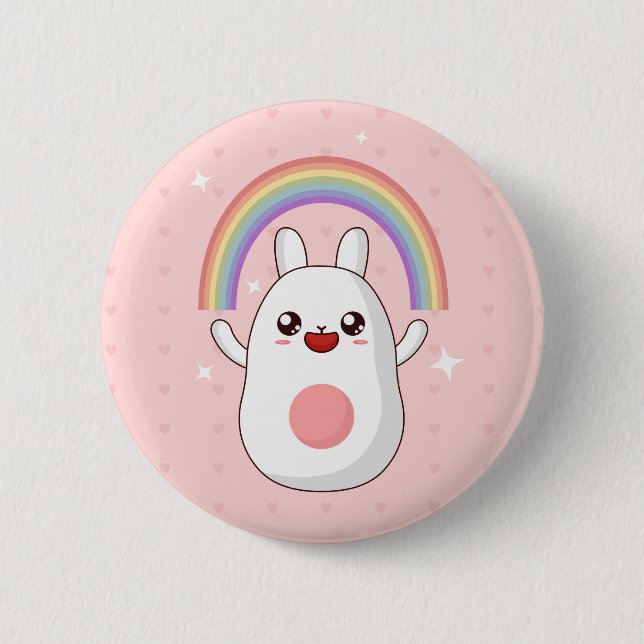 Regenbogen-glückliches Kaninchen Button (Vorderseite)