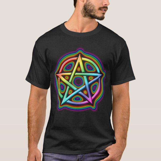 Regenbogen-Glühen-Pentagramm T-Shirt (Vorderseite)