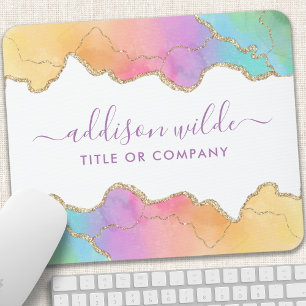 Regenbogen-Gold-Achat-Wasserfarbe Salon-Geschäft Mousepad