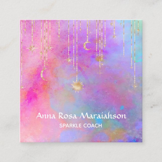 *~* Regenbogen Gold Sparkon Glitzer Moon Sun Quadratische Visitenkarte (Vorderseite)