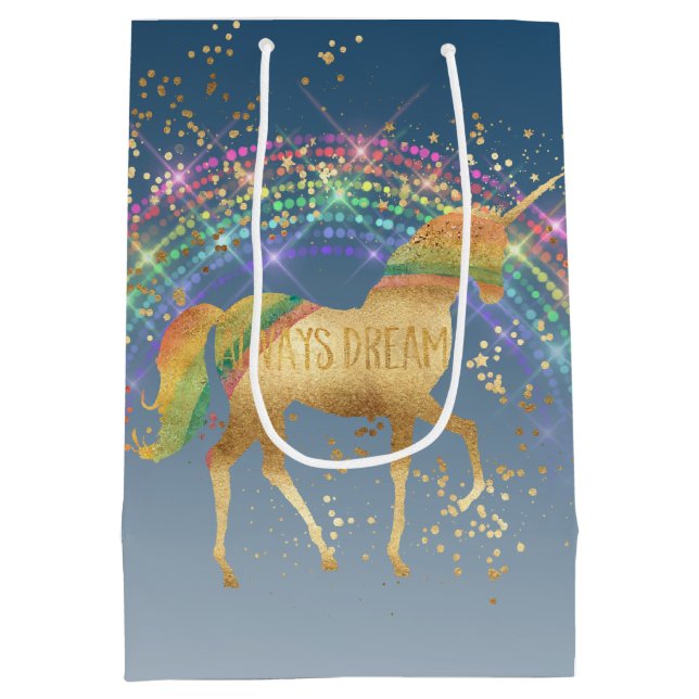 Regenbogen-Gold spielt TraumEinhorn die Hauptrolle Mittlere Geschenktüte (Rückseite)