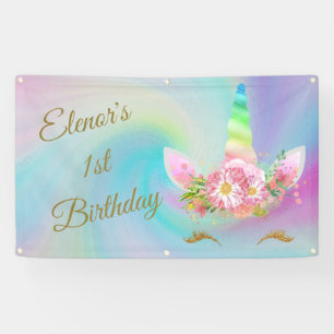 Regenbogen-goldene Einhorn-Namen-u. Alters-Fahne Banner