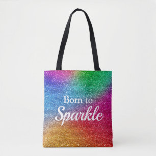 Regenbogen-Gradient Glitter Born to Sparkle Tasche