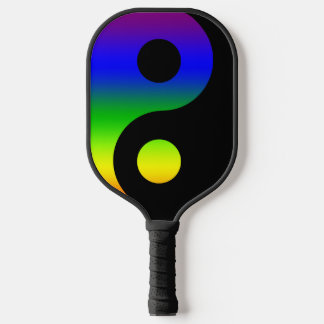Regenbogen-Gradient Schwarz Yin Yang Symbol Pickleball Schläger