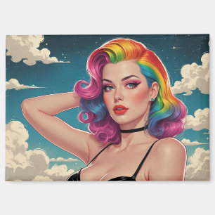 Regenbogen-Haarschmuck-Wolkenhintergrund Magnet