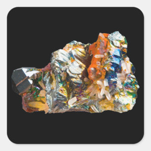 Regenbogen Hämatit Kristall Mineral Edelstein Kuns Quadratischer Aufkleber