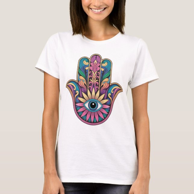 Regenbogen-Hamsa-Hand T-Shirt (Vorderseite)