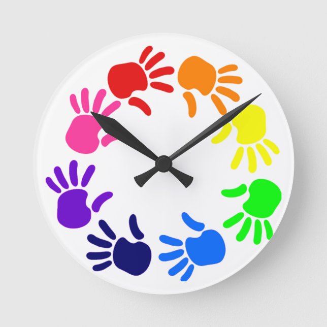 Regenbogen Handprints Uhr (Vorderseite)