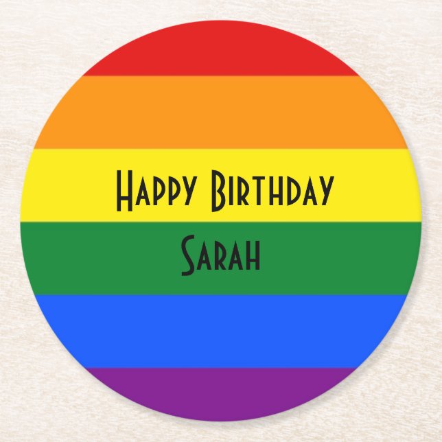 Regenbogen Happy Birthday Party Papier Untersetzer (Vorderseite)