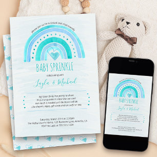 Regenbogen-Herz-Aquarell-Waschblau-Baby-Sprinkle Einladung